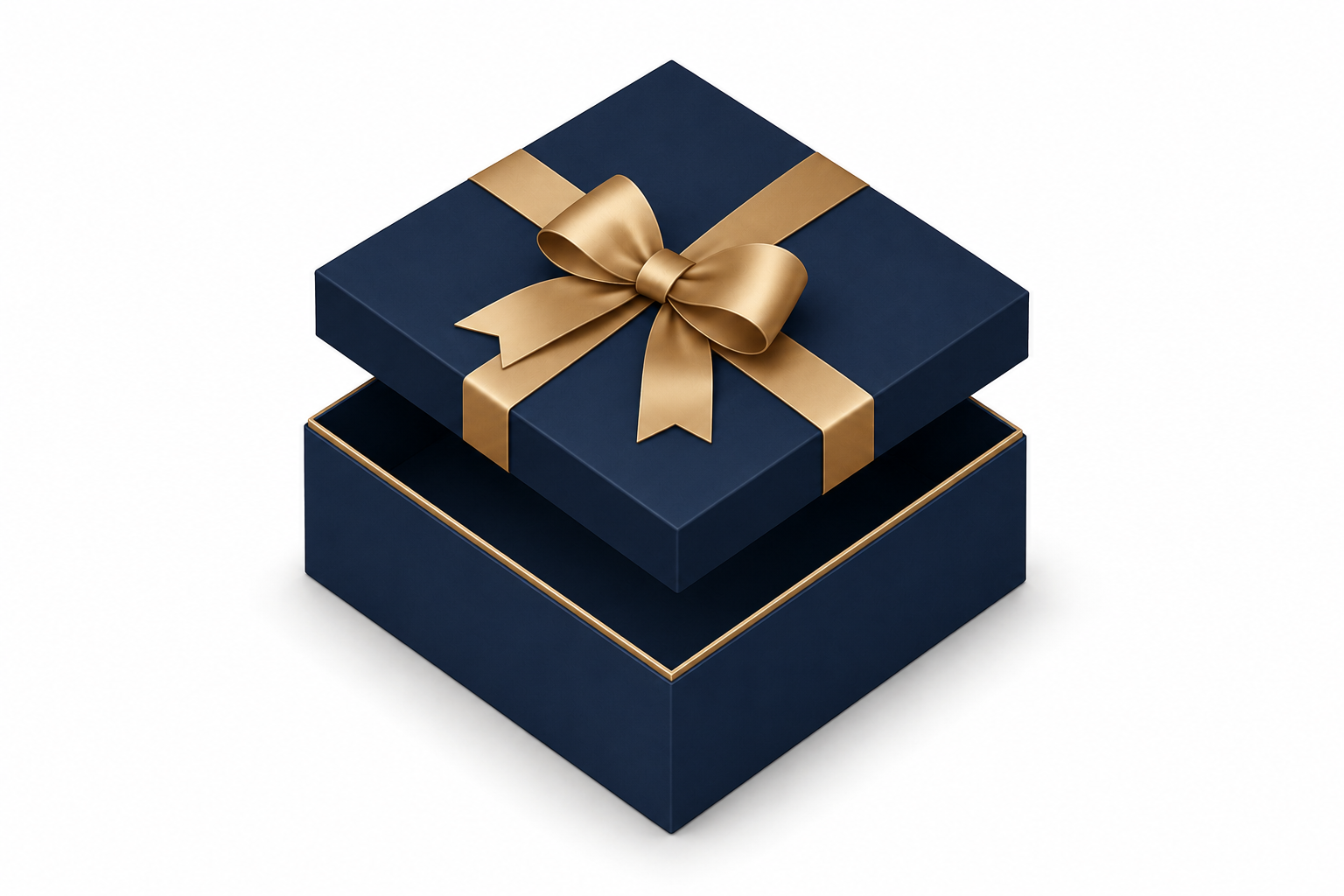 Premium navy blue gift box with gold ribbon